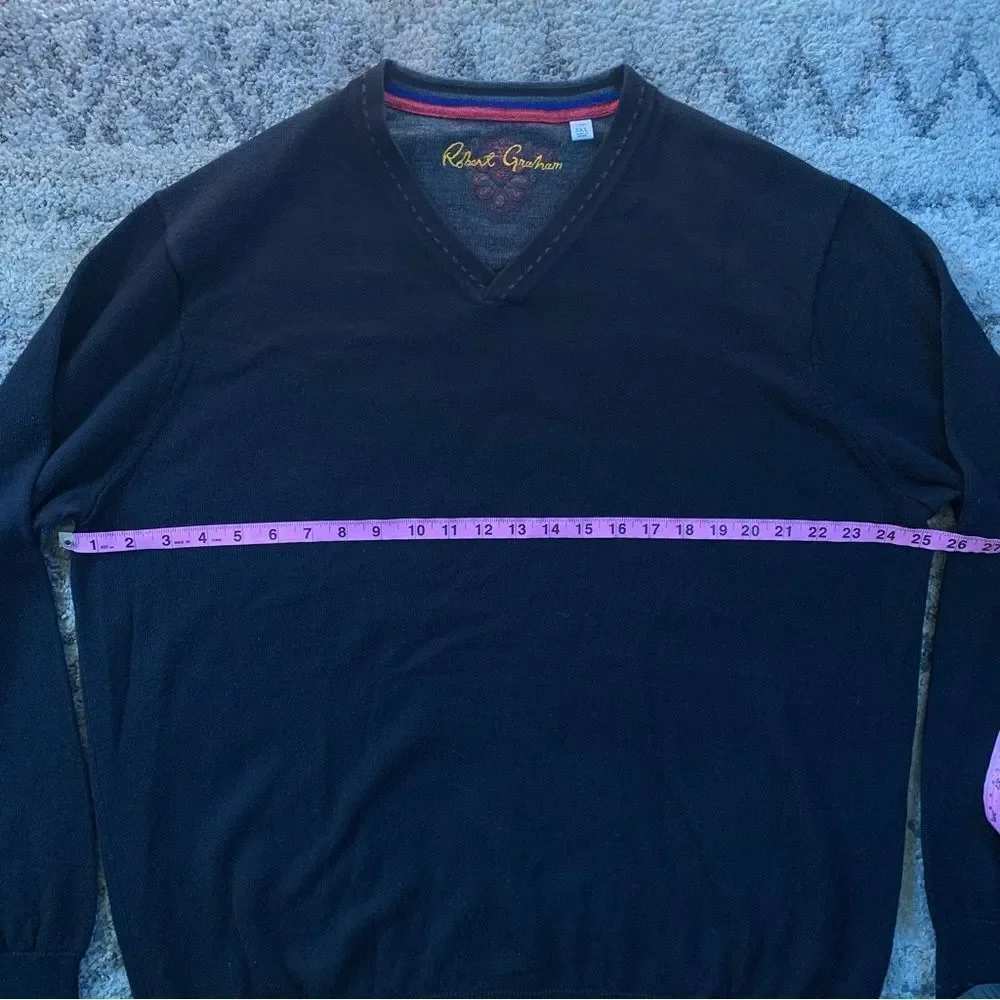 Robert Graham Black Wool V-Neck Sweater 2XL